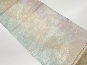 屏風・地紙に屋敷・草花模様織出し全通袋帯